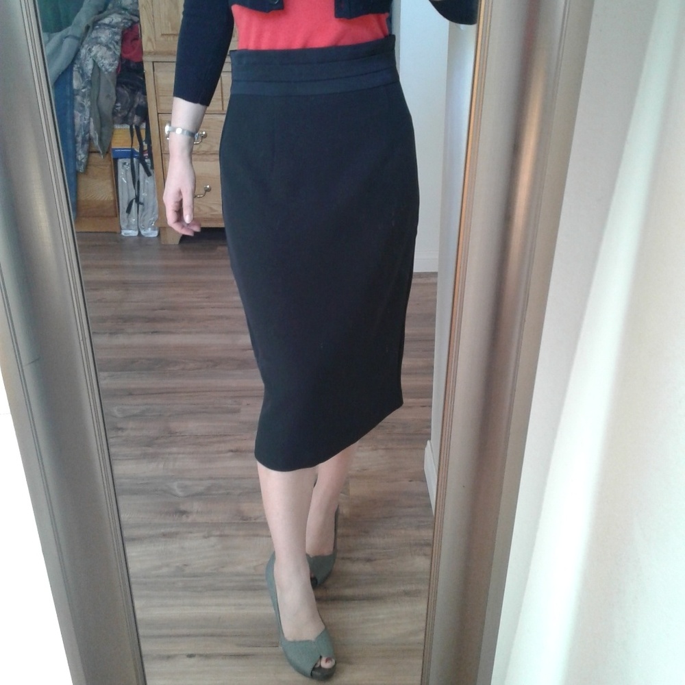 Eva Mendes High Waist Black Tuxedo Midi Skirt